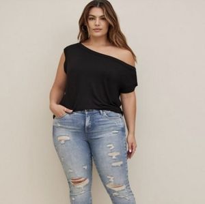 Off-Shoulder Asymmetrical Top - Torrid Super Soft Knit Deep Black
